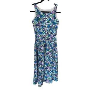 Vintage 60s 70s Lanz Originals Floral Cotton Sleeveless Midi Dress Women’s XS